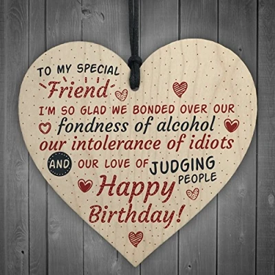 Image of RED OCEAN Special Friend Friendship Sign Happy Birthday Plaque Shabby Chic Wooden Heart Thank You Alcohol Gift