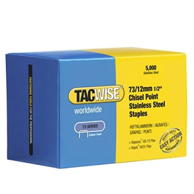 Image of Tacwise 1389 Type 73/12 mm Stainless Steel Staples for Plier Staplers, Pack of 5,000