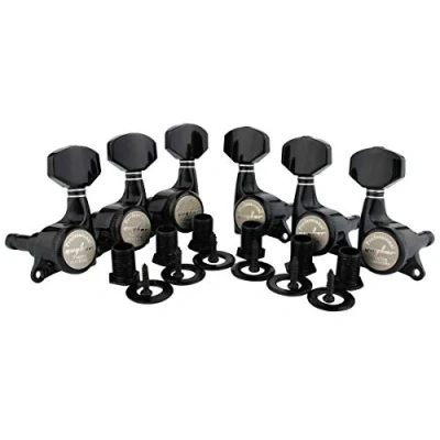 Image of Guyker 6Pcs Guitar Locking Tuners (3L + 3R Handed) 1:18 Ratio Lock String Tuning Key Pegs Machine Heads with Hexagonal Handle Replacement for LP SG Style Electric, Folk or Acoustic Guitars Black