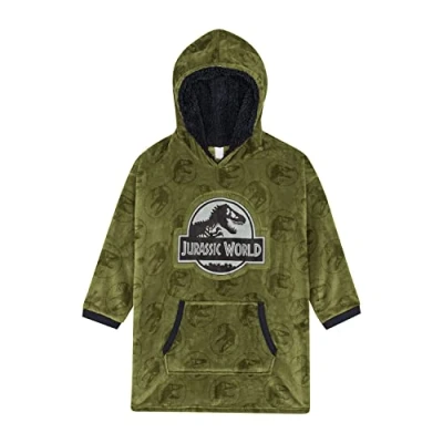 Image of Jurassic World Boys Hoodie, Oversized Fleece Blanket Kids Hoodie Lounge Gown, One Size Fits All Ages 6 to 13 Years Old Khaki