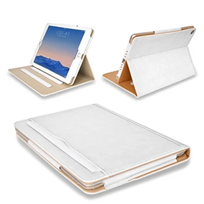 Image of MOFRED® White &amp; Tan Apple iPad Air (Launched 2013) Leather Case Executive Multi Function Standby for with Built in magnet Sleep Awake Feature + Screen Protector Stylus Pen
