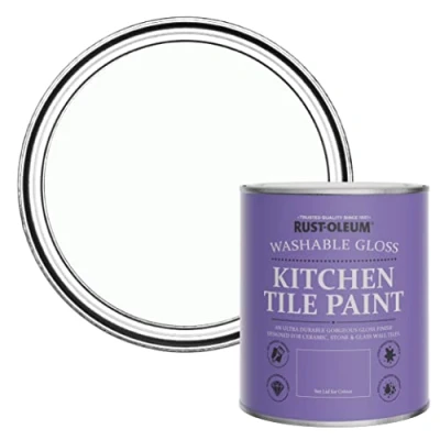 Image of Rust Oleum White Water Resistant Kitchen Tile Paint in Gloss Finish Moonstone 750ml