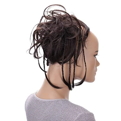 Image of CAISHA XXL Scrunchie Messy Bun Hairpiece Braided Updo Slightly Wavy Voluminous Chocolate Brown G2D
