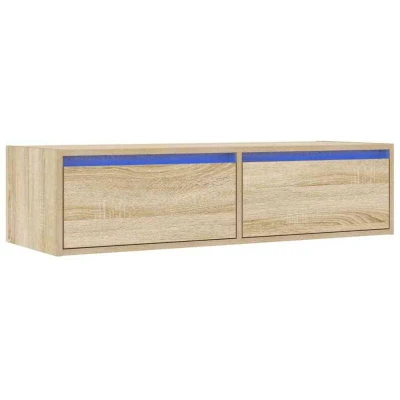 Image of vidaXL TV Cabinet 100x35.5x25 cm Modern Living Room Unit with LED Lights, Sonoma Oak, Engineered Wood