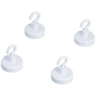 Image of FIRST4MAGNETS Ferrite White Painted Clamping Magnet with M4 Hook for Fridge, Whiteboard, Noticeboard, Filing Cabinet or Office 25mm Diameter x 38mm High 4kg Pull Pack of 10