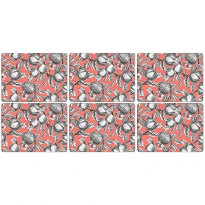Image of Portmeirion Home &amp; Gifts Pomona Coral Cork Backed Placemats Set of 6, Multi Coloured, 30.5 x 23cm