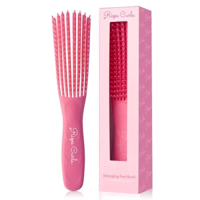 Image of Rizos Curls Detangling Flexi Brush, Detangle Curly, Coily &amp; Kinky Curls, Shower Reduce Hair Loss Breakage, Distribute Product and Add Shine, Pink