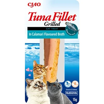 Image of Ciao Grilled Tuna Fillet in Calamari Flavoured Broth by Inaba 1 Pack 15g / Cat Treat, Delicious &amp; Healthy Snack, Food Topper, Pill Assist, Training Natural, Grain Free