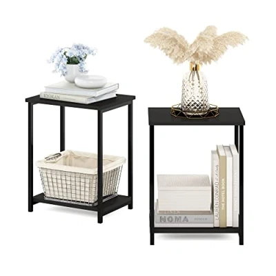Image of Furinno Metal Frame End Table, Engineered Wood, Espresso, 2 Pack