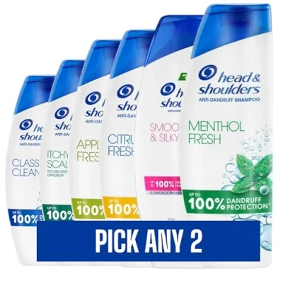 Image of 2 x 400ml Head &amp; Shoulders Anti Dandruff Shampoo Pick any Choose from Classic Clean, Apple Fresh, Citrus Itchy Scalp, Soothing, Smooth Silky, Menthol More.