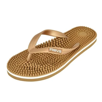 Image of Revs Lights Men&#039;s and Women&#039;s Reflexology Massage Flip Flops, Classic Gold UK4