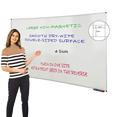 Image of Wonderwall Large Drywipe Whiteboard with Fixings and Pen Tray for Classroom, Offices &amp; Industry 120 x 240cm