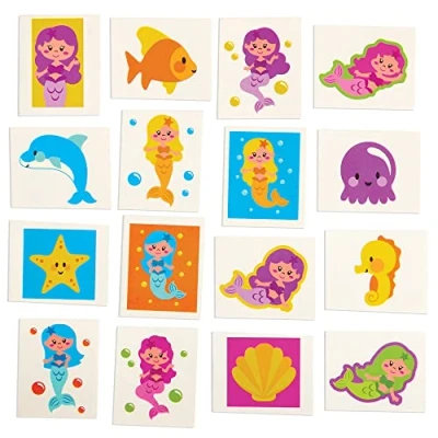 Image of Baker Ross FX794 Mermaid Tattoos Pack of 80, Party Bag Fillers for Kids