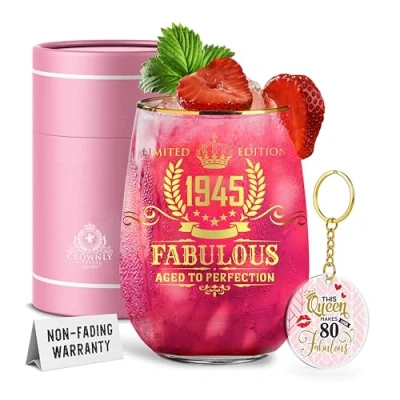 Image of CROWNLY CRYSTAL® 1945 80th Birthday Gifts for Women Personalised Wine Glasses Decorations Unique Gift Her Ideas Ladies