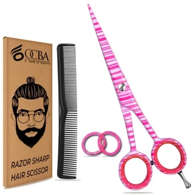 Image of OCBA Professional 6&quot; Hairdressing Scissor Sharp Hair Cutting Scissors for Barbers Hairdressers &amp; Stylists Beard Haircut Men Women (Barbie Pink)