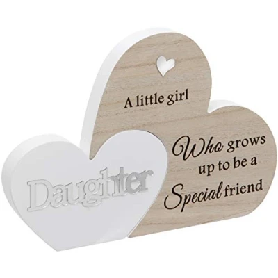 Image of Free Standing Double Heart Plaque Sentiment Gift Daughter