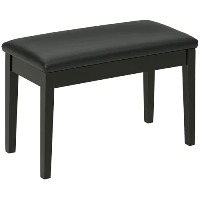 Image of HOMCOM Classic Piano Bench Stool, PU Leather Padded Keyboard Stool with Rubber Wood Legs and Music Storage Compartment, Black