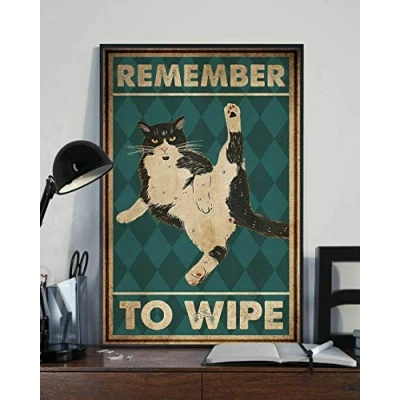 Image of Aoevc Remember To Wipe Tuxedo Cat Meow Poster Vintage metal tin sign Bar Pub Club Cafe Home Wall Decor 16x12 Inch