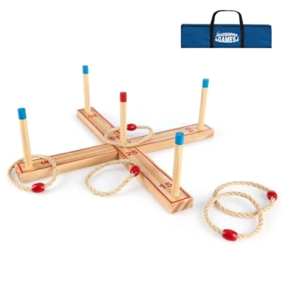Image of Grasshopper Games Ring Toss Game, Wooden Garden Game Set, Interactive Outdoor for Kids and Adults
