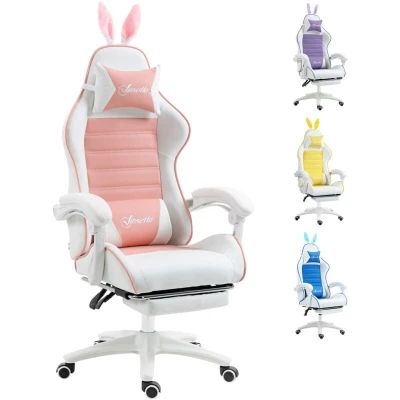 Image of Vinsetto Racing Gaming Chair, Reclining PU Leather Computer Chair with Removable Rabbit Ears, Footrest, Headrest and Lumber Support, Pink