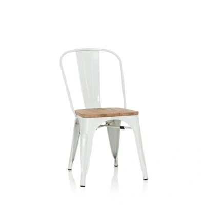 Image of hjh OFFICE Vantaggio Comfort W 645046 Bistro Chair Metal Industrial Design Seat Stackable White/Wood