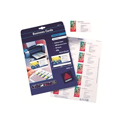 Image of Avery Zweckform C32016 10 Sheets Business Cards Satinised Brilliant White recommended for Colour Laser 220 g Flat Cut Sides
