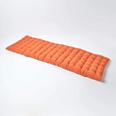 Image of HOMESCAPES Burnt Orange Garden Bench Cushion 3 Seater Seat Pad for Patio Furniture Kitchen or Dining Indoor &amp; Outdoor Use Comfortable 100% Cotton Modern Tufted Style Thick 143cm Wide