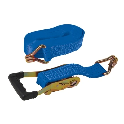 Image of Silverline Rubber Handled Ratchet Tie Down Strap J Hook 8m x 50mm Rated 1300kg Capacity 2600kg
