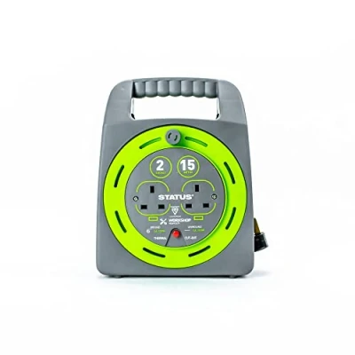 Image of STATUS 2 Socket Cable Reel 15m Green Extension Lead 13A with Thermal Cut Out Heavy Duty Outdoor S15M2SHBCR1PK2