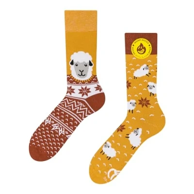 Image of Dedoles Unisex Socks for Women, Men &amp; Kids Cotton Funny Designs Football Bicycle Horses Plants Firefighter Gift Mismatched, Design: Sheep in a Sweater, Colour: Orange, Size: 3 5 M / 2 4,5 W UK