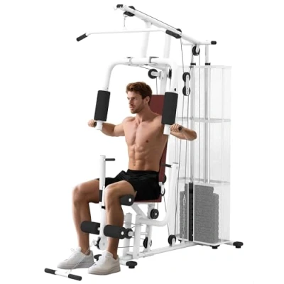 Image of HOMCOM Multi Exercise Gym Workout Station, 45Kg Weight Stack Training System, Full Body Fitness for Home Gym, White