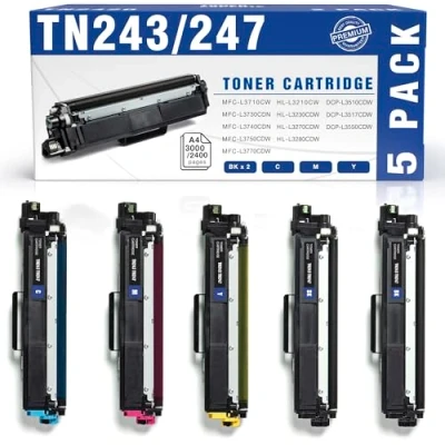Image of Toner EXPERTE Compatible Brother TN243BK TN247 Fits DCP L3550CDW L3510CDW HL L3210CW L3270CDW, 5 Pack Black Cyan Magenta Yellow