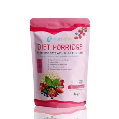 Image of NutriVolv Diet Porridge High Protein &amp; Fibre, Low Sugar Calories 20 Servings Lean Muscle Supports Weight Loss Added Vitamins, Minerals Thermogenic Blend Summer Berries Flavour 1kg