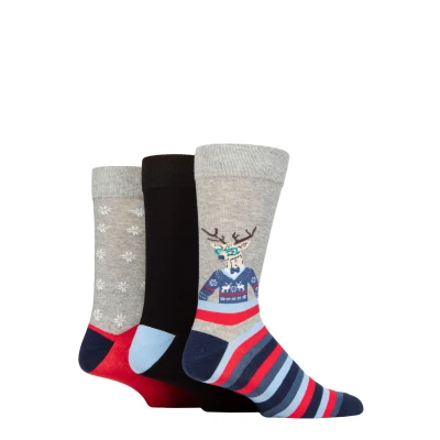 Image of Mens 3 Pair SOCKSHOP Wildfeet Christmas Patterned Socks Reindeer in a Jumper UK 7 11