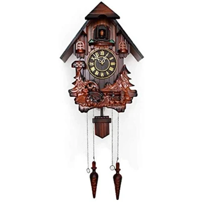 Image of KUANDARMX Plastic Dial, Black Forest Chalet Quartz Clock, Handcrafted Cuckoo Wooden Wall B, normal