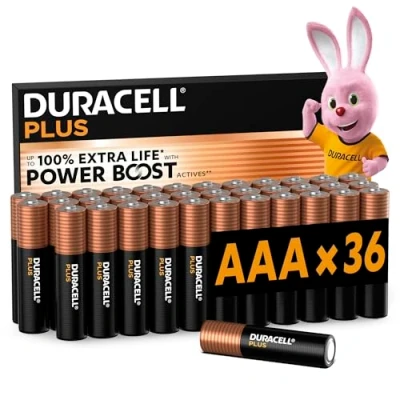 Image of Duracell Plus AAA Batteries (36 Pack) Alkaline 1.5V Up To 100% Extra Life Reliability For Everyday Devices 0% Plastic Packaging 10 Year Storage LR03 MN2400
