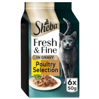 Image of SHEBA Fresh &amp; Fine Cat Pouches with Chicken Turkey in Gravy 8 x 6x50g