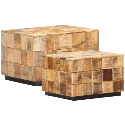 Image of vidaXL Coffee Tables 2 pcs with Block Design Rough Mango Wood
