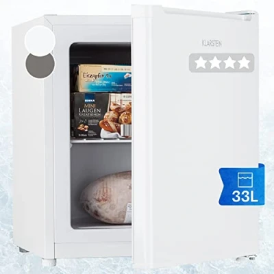 Image of Klarstein Free Standing Freezer Fridge, Compact Mini for Bedrooms, Home &amp; Office, 33L Table Top Freezer, Energy Efficient Upright Small UK with Shelf, Ice Cube Maker Scraper