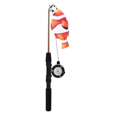 Image of Gorwagely Cat Fishing Toy, Retractable Wand Toys Teaser, Telescopic Pole (Orange)