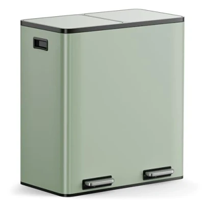 Image of VonHaus Kitchen Bin, 60L Double Recycling Bin for Kitchen, Two Section Food Waste Separation System with Non Slip Base &amp; Removable Inner Compartments, Large Airtight Trash Can, 2 x 30L (Sage Green)