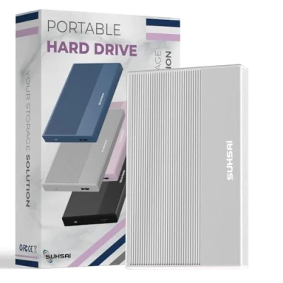 Image of SUHSAI external hard drive 320GB Backup Data Storage HDD 2.5&quot; Memory Expansion Portable USB 3.0 Ultra Slim Compatible with Mac, Desktop, PC, PS4, PS5 (Grey)