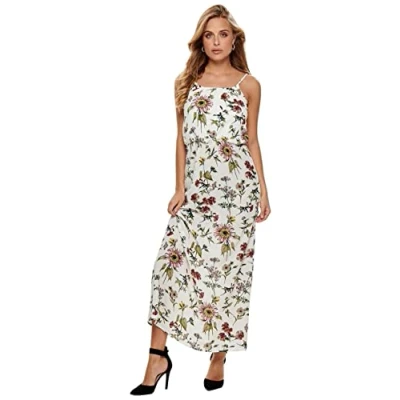 Image of ONLY Women&#039;s Onlwinner Sl Maxidress Noos Wvn Dress, Multicolor (Cloud Dancer Aop: Botanical), 10 (Manufacturer Link:38)