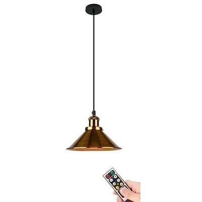 Image of 1 Pack Battery Operated Pendant Light with Remote,Indoor No Wiring Ceiling Hanging Lamp,Gold Vintage Wireless Lighting Chandelier Fixture for Farmhouse Dining Room Kitchen Island