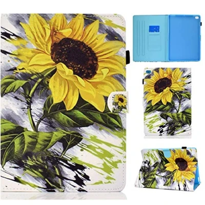 Image of Case for iPad 9.7 inch 2017/2018 Cover, 6th/5th Generation PU Leather Folding Flip Wallet Shell with Auto Wake/Sleep Card Holder also fits Air 2/ 1, Sunflower