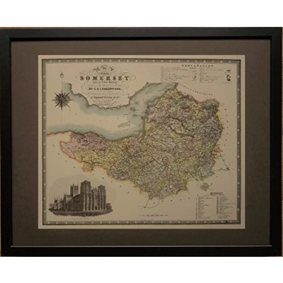 Image of Mounted and framed Old County Map, 20&#039;&#039;x16&#039;&#039; framed, Map of Somerset