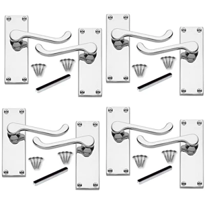 Image of Door Handles Internal Sets Victorian Scroll Lever Latch Handles, Polished Chrome Internal, Handle 118mm x 42mm Back Plate 4 Pairs
