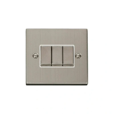 Image of Click Deco 3 Gang 2 Way Ingot 10AX Switch Stainless Steel White Inserts