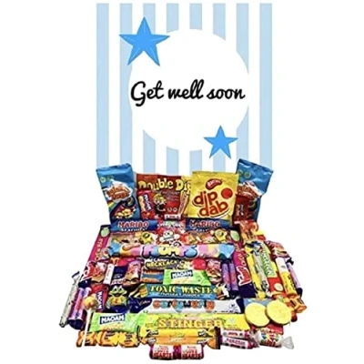 Image of Get Well Soon gift Present pick n mix The ultimate retro sweet selection Box Hamper OVER 60 SWEETS Curly Wurly Freddo Black Jacks ect