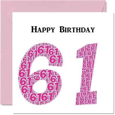 Image of Fun 61st Birthday Cards for Woman Shapecloud Happy Card Dad Mum Grandad Nanny Grandma Gran Uncle Auntie Cousin, 145mm x Greeting Cards,